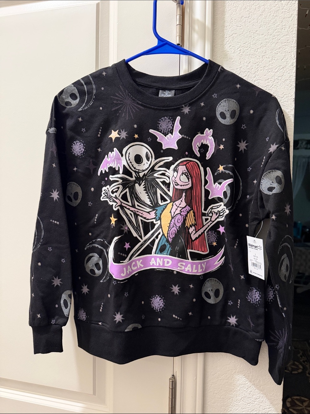 Disney Jack and Sally Graphic Crewneck Sweater - Black with Purple and Pink